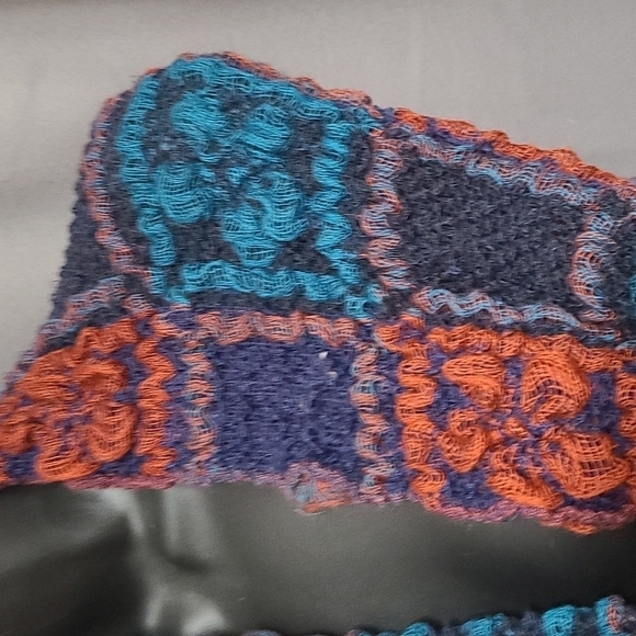 NWT Womens Patchwork Scarf Wrap 70x16 in. Navy Rust Teal Fringed - Picture 2 of 9